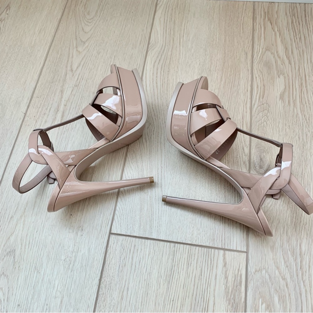 ๐ Saint Laurent Nude Patent Leather Tribute 105 Platform Sandals High Heels 37 - Picture 9 of 16